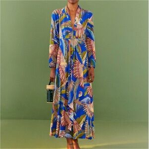 FARM Rio Blue Macaw Flight Maxi Dress M